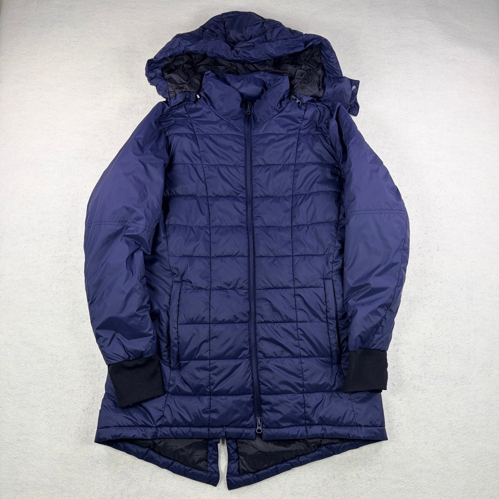 Swiss Tech Womens Navy Blue Quilted Puffer Jacket Detachable Hood Medium 8-10